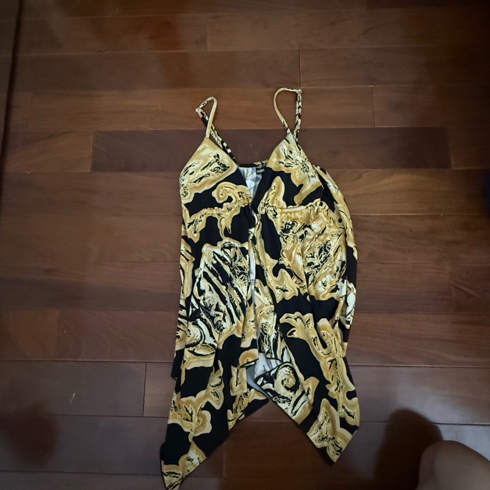 silence + noise Black and Gold Printed Spaghetti Strap Cami